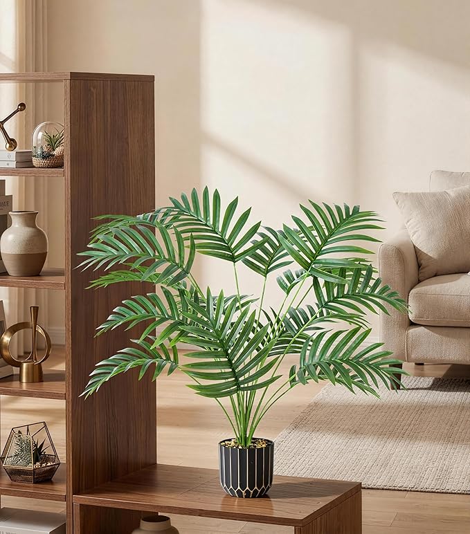 florisso 28" Artificial Areca Palm Plant Tall Fake Faux Plants Indoor Outdoor Tree for Living Room Home House Decoration