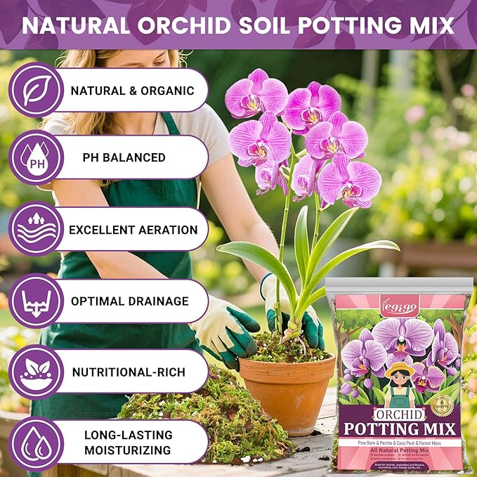 Legigo 6 QT Orchid Potting Mix for Repotting- Include Moss, Pine Bark, Perlite and Coco Peat, Orchid Bark Potting Mix, Orchid Soil for Potting Indoor Plants, Enhanced Drainage & Root Ventilation