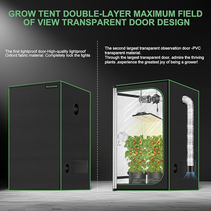 MELONFARM 2x2 Grow Tent, 24"x24"x48" Double Transparent Viewing Door Indoor Grow Tent, Growing Tent with High Reflective Mylar & Floor Tray, Plant Tent for Indoor Hydroponics Growing