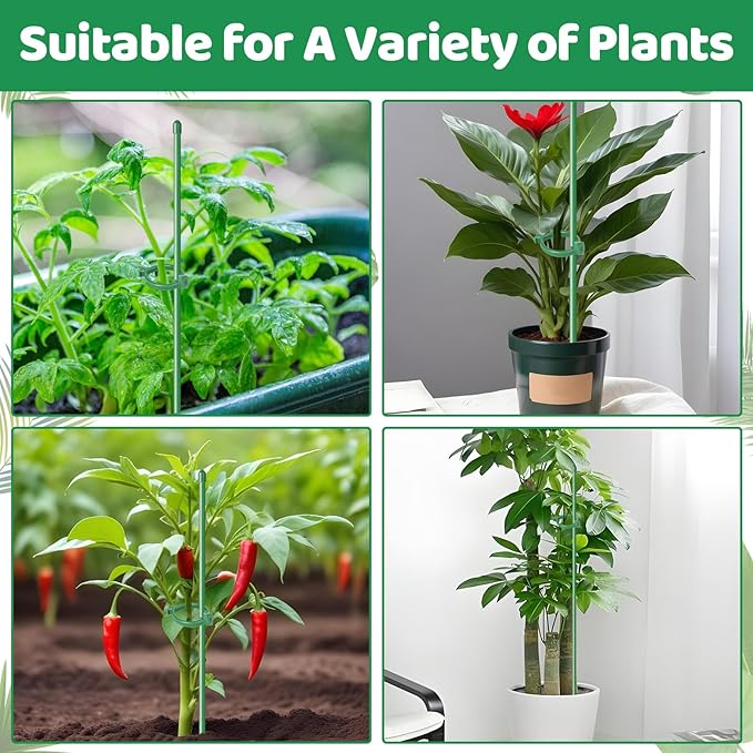 18Pcs Plant Stakes,16inch & 12inch Adjustable Plant Support Stake Plant Sticks for Indoor Outdoor Green Poles with Rings Clips & Ties for Potted Plants Monstera Tomato Orchid Flower