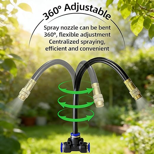 100 Ft Drip Irrigation System for Garden - Drip Irrigation Kit with 19 360°Adjustable Copper Nozzles Hose, Automatic Atomizing Plant Watering Sprinkler System for Yard, Lawn, Greenhouse, Potted