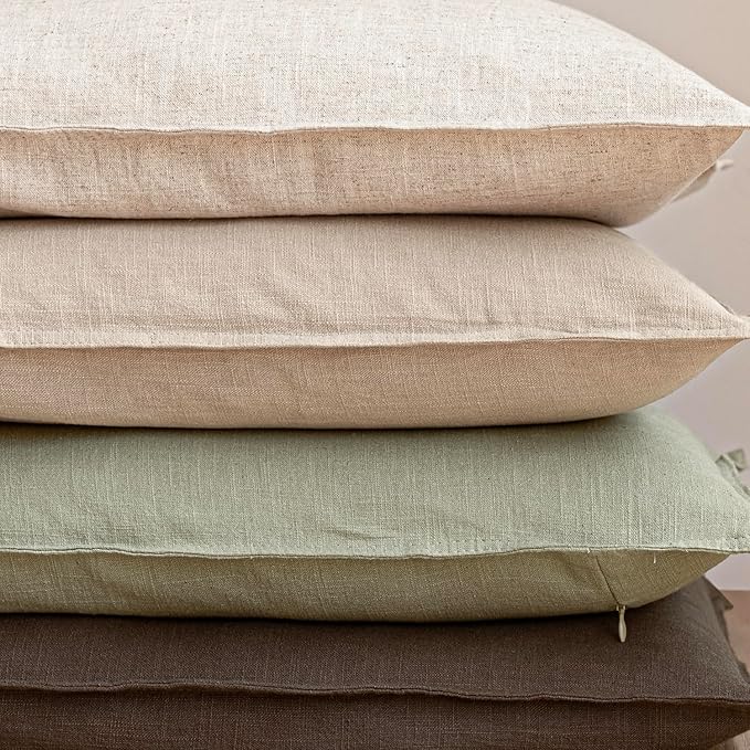 Foindtower Pack of 2, Decorative Linen Solid Throw Pillow Covers Soft Accent Cushion Case Boho Farmhouse Pillowcase for Chair Couch Sofa Bedroom Living Room Home Decor 16 x 16 Inch Light Sage Green