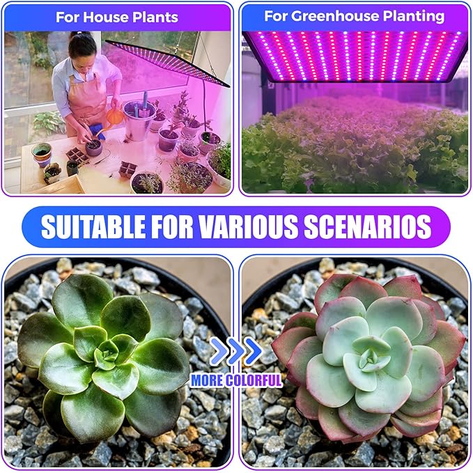 Liliful 4 Pcs Grow Lights Panel 200W Artificial Full Spectrum Grow Lamps with 225 LEDs for Indoor Outdoor Seedling Tent Flowe(Red, Blue)