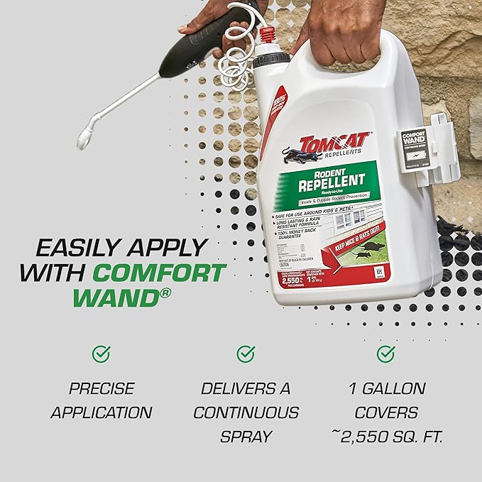 Tomcat Repellents Rodent Repellent Ready-to-Use with Comfort Wand - For Indoor and Outdoor Mouse and Rat Prevention, Peppermint Oil Spray for Rodents with Cinnamon & Garlic Essential Oils, 1 gal.