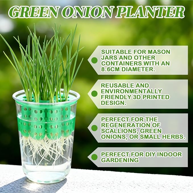 2 Pack Green Onion Planter Scallion Grower Seed Sprouting Kit Compatible with Regular Mouth Mason Jar for Windowsill Garden, Hydroponics, and Propagation Hydroponics Enthusiasts (Green)