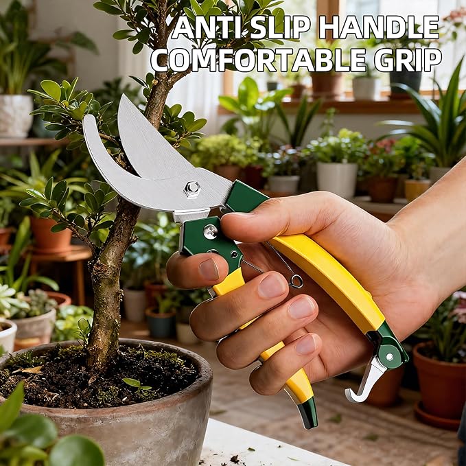 8" Bypass Pruning Shears, Pruning Shears for Gardening with Anti-Rust SK-5 Blades, Garden Clippers with Non-Slip Handle for Dry Stems and Small Branches