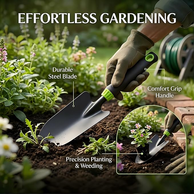 Seesii 12-Inch Stainless Steel Trowel & Weeder, Heavy Duty Gardening Tool with Ergonomic Handle, Ideal for Digging, Weed Pulling, Loosening Soil, Transplanting-Lawn, Yard, Flower Bed, Vegetable Garden