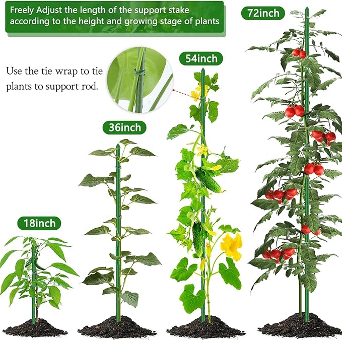 Sturdy Garden Stakes 18 Inch SupKing DIY 3/4/5/6/7ft Tomato Support Stake Green Plastic Coated Metal Tall Plant Stick Poles Plants Trellis for Indoor Outdoor Climbing Cucumber Chili Eggplant-20 Packs