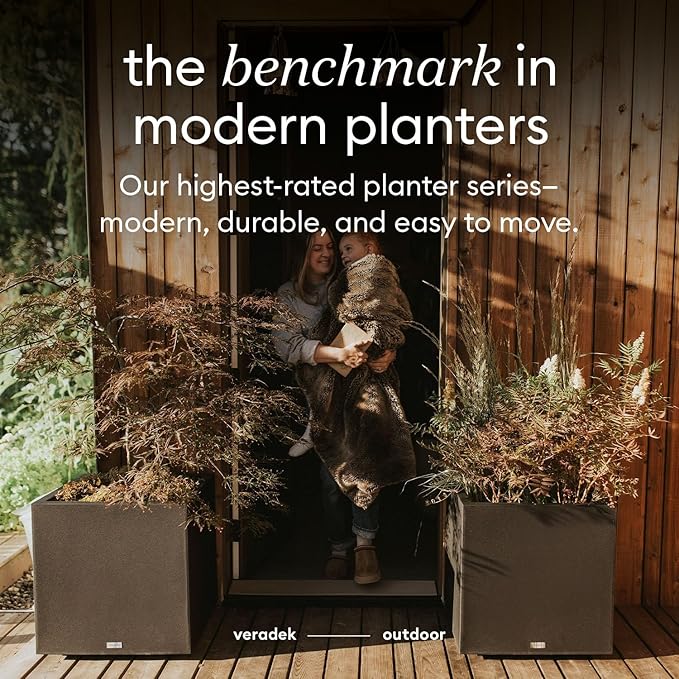 Veradek Block Series Cube Plastic Planter - Large Square Planter for Indoor or Outdoor Patio/Garden | Durable All-Weather Use with Drainage Holes | Modern Décor for Tall Plants, Trees, Flowers