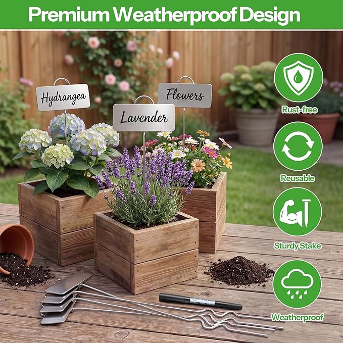 25-Pack Metal Plant Labels Plant Tags Stainless Steel Garden Waterproof Markers for Outdoor vetgetable Seeding Flowers (Single-Foot)