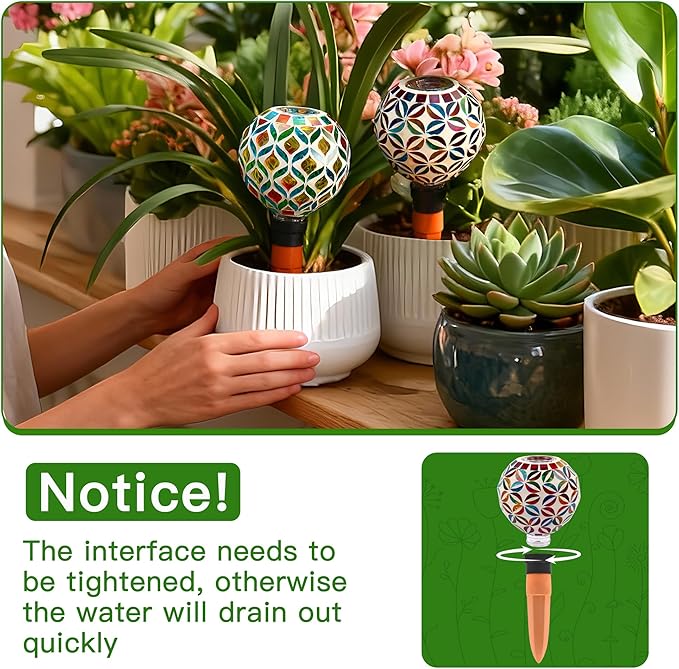 VOREEN Mosaic Plant Watering Globes with Terracotta Spikes, Decorative Glass Watering Globes for Potted Plants, Garden Accent & Thoughtful Gift, Set of 2