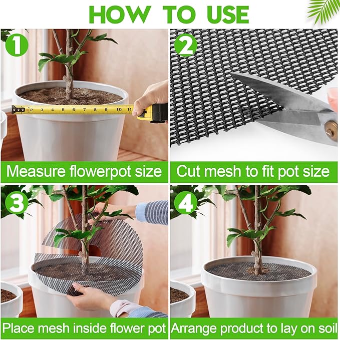4 Pack Plant Pot Grids - 15.7 Inch Cuttable Soil Cover Protector from Cats, Animals Digging Stopper, Indoor Plant Pot Soil Guard for Outdoor Garden Balcony