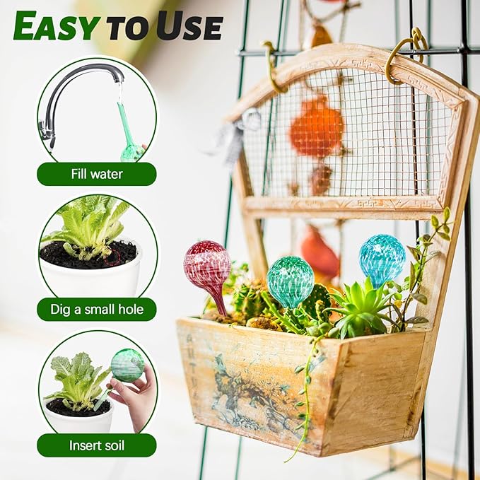 Bvrbaory Plant Watering Globes,Colorful Hand-Blown Glass Watering Bulbs,Small Self Watering Globes Inserts for Indoor & Outdoor Plants,Support Plant Health,Plant Watering Devices(4 Pcs)