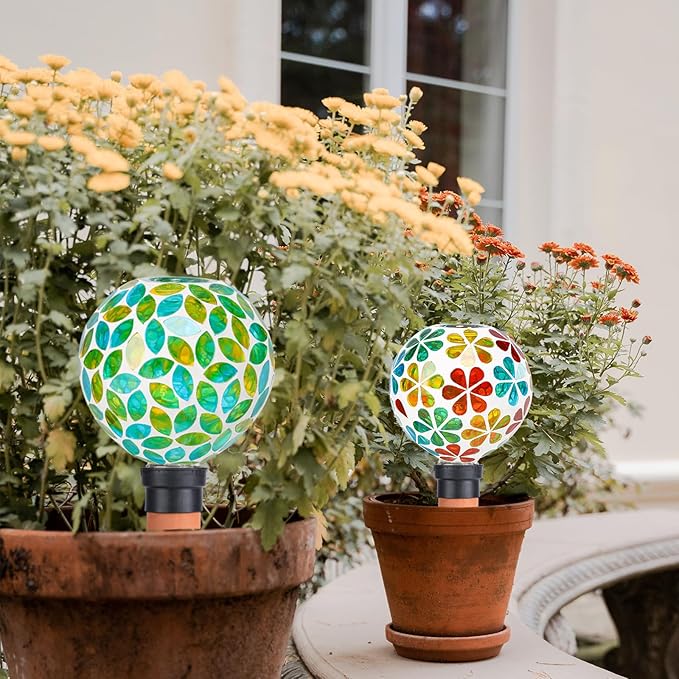 Plant Watering Globes Mosaic Self Watering Spikes 2 Pack Large Self Watering Planter Insert Automatic Watering Device Outdoor Indoor Decoration
