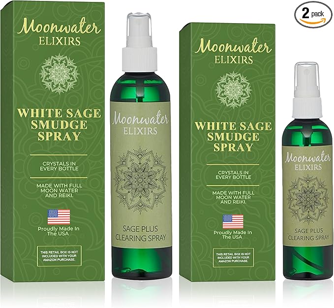 White Sage Smudge Spray for Spiritual Cleansing & Aura Protection, Sage Spray for Cleansing Negative Energy & Protection, Home & Meditation, Clear Quartz Reiki Treated Aromatherapy Room Spray 4 + 8