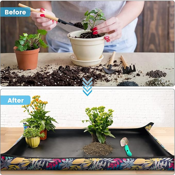 Onlysuki 2 PCS 43.5" x 29.5" Extra Large Repotting Mat for Indoor Plants Transplanting and Dirt Control Plant Gift for Plant Lovers
