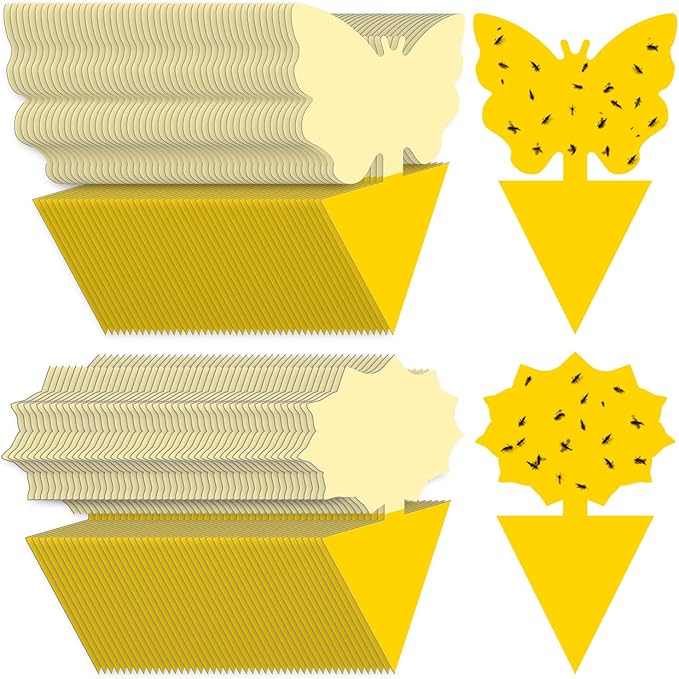 Landisun 96PCS Fruit Fly Traps Yellow Sticky Traps Fungus Gnat Traps Insect Bug Traps for Indoor Outdoor Kitchen Plants Whitefly Mosquitos Fungus Gnats Flying Insects