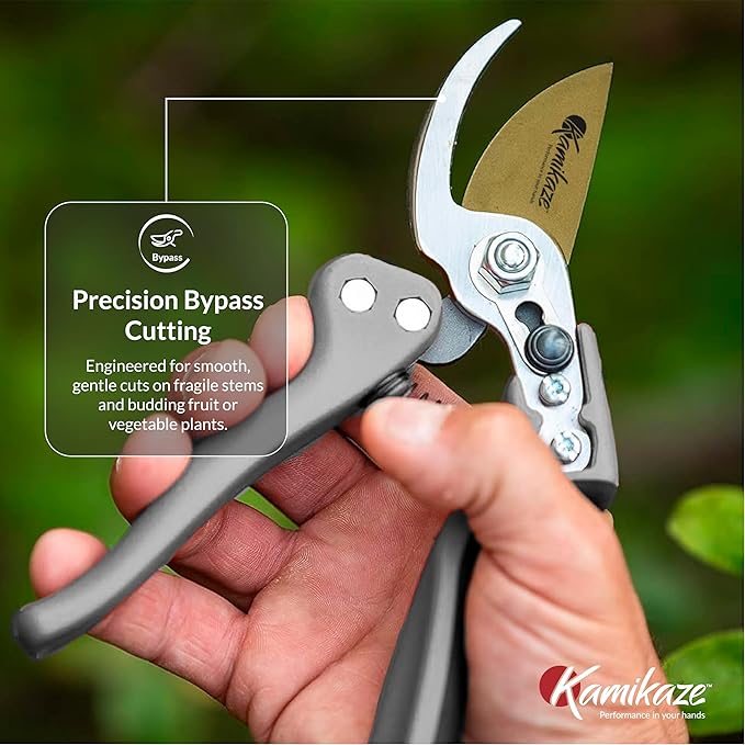 KAMIKAZE Heavy-Duty Professional Pruning Shears for Gardening, Ergonomic Comfort Handle, SK5 High-Carbon Steel Bypass Blade, Cuts Branches Up to 1 Inch, Garden Clippers for Tree and Shrub Trimming