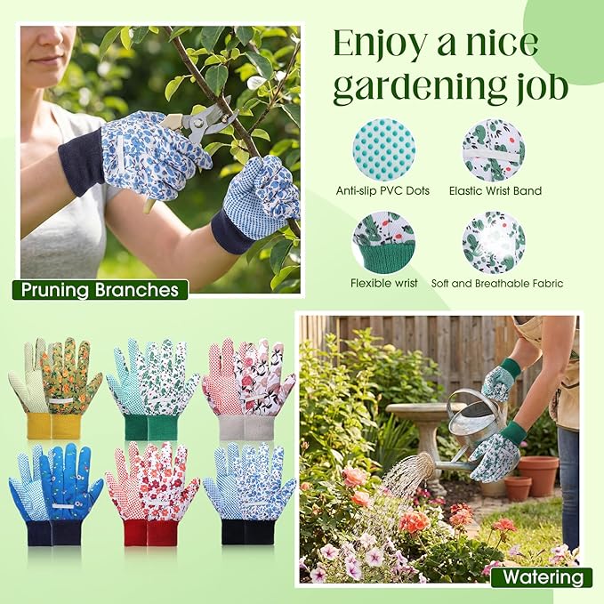 Cutecrop Garden Gloves for Women 9.5" Floral Gardening Gloves Lightweight and Machine Washable Gift for Gardeners PVC Grip