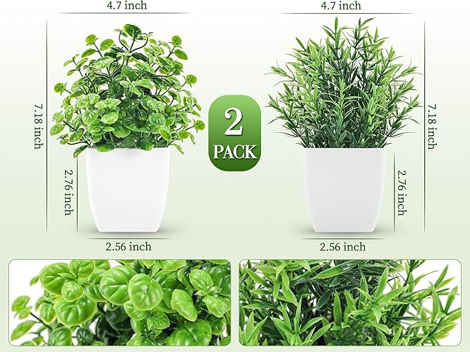 2 Pack Fake Plants Small Artificial Greenery Faux Plants Indoor for Home Farmhouse Bathroom Shelf Decor