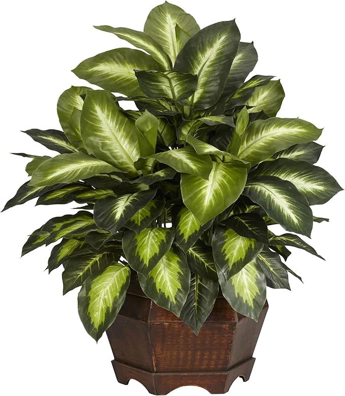 Nearly Natural 24in Dieffenbachia Artificial Plant, Faux Greenery with Decorative Planter for Indoor Home Office Decor, Low Maintenance