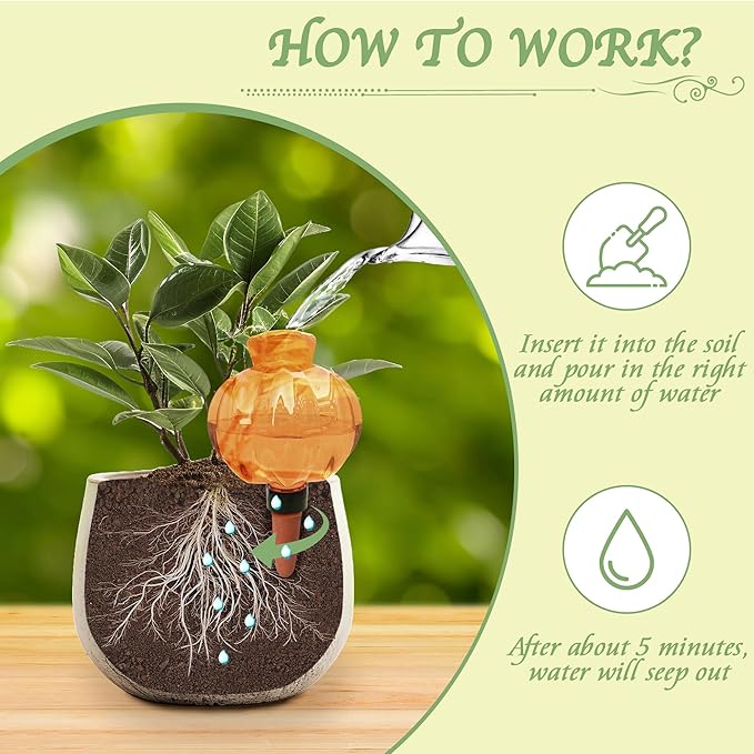 Self Watering Spikes 2 Pack, 16.9oz Large Capacity Plant Watering Globes, Up to 2 Weeks Automatic Watering, Terracotta Irrigation Device for Indoor Plants (Orange Lantern Design)