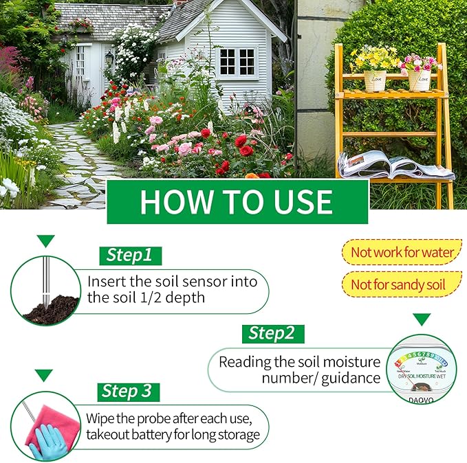 Soil Moisture Meter, Moisture Meter for Plants with Large Screen, Soil Hygrometer and Soil Test Kit with Light, Essential Garden Tools for Indoor Outdoor House Plants, Garden, Lawn Care