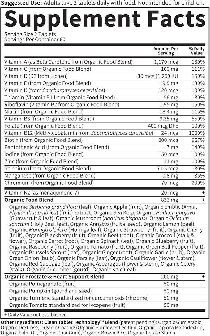 Garden of Life Organics Whole Food Multivitamin - Men 40+ 120 Tablets, Vegan Mens Multi for Health & Well-Being Certified Organic Whole Food Vitamins & Minerals for Men Over 40 Mens Vitamin(Pack of 2)