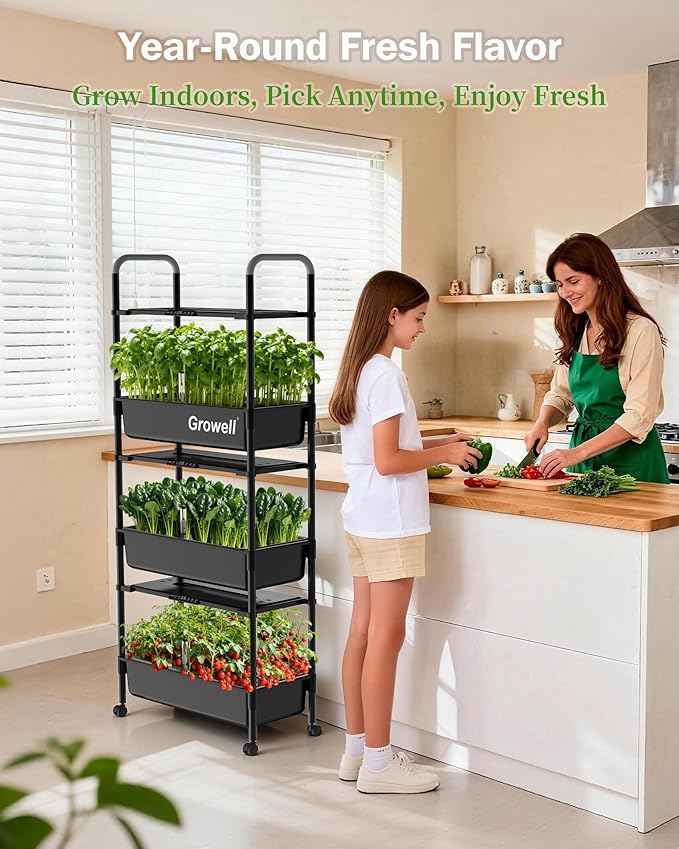 Growell Large Hydroponics Growing System Kit, Vertical Indoor Herb Garden Kit with LED Grow Light & Independent Water Pump, 42L Movable Indoor Planter Perfect Gardening Gifts (3 Tier-81 Pods, Black)