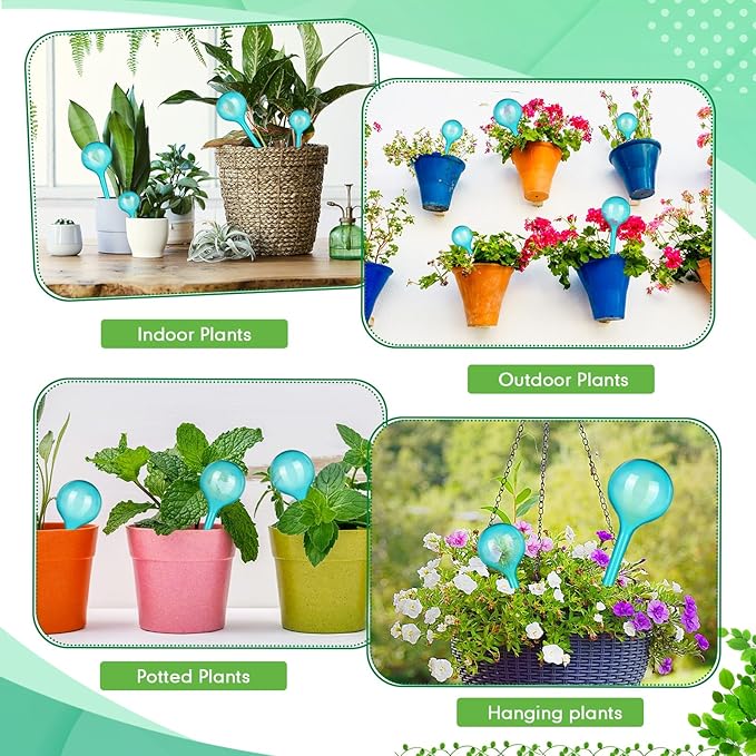 Pinkunn 50 Pcs Plastic Plant Watering Globes Translucency Plant Watering Devices Self Watering Globes Automatic Watering Drip Irrigation Equipment for Plant Garden Indoor Outdoor, 2 Size, Lake Blue