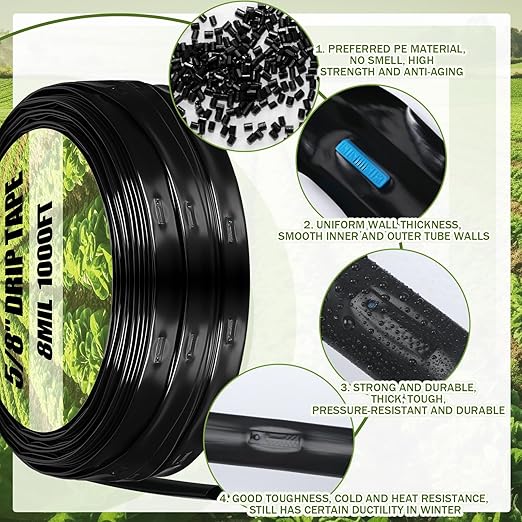Tondiamo 500' 5/8 Inch Drip Tape Irrigation Tubing Kit 8 Mil 6" Spacing Garden Hose Watering Tube Line Automatic Equipment for Garden Irrigation System Farms, Landscape, Lawn