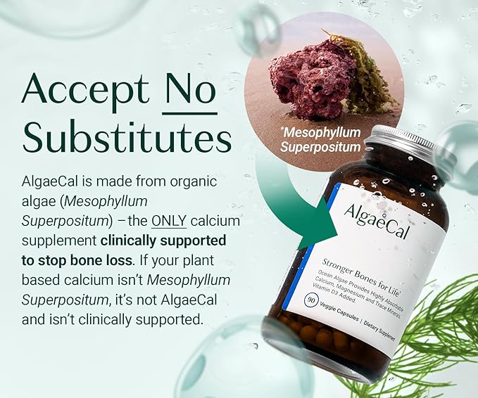 ALGAECAL - Plant Based Calcium Supplement for Women & Men - Organic Calcium 750mg with Vitamin D3 1000 IU, 13 Minerals for Bone Strength, Bone Health Support, 90 Veggie Caps (1 Pack)