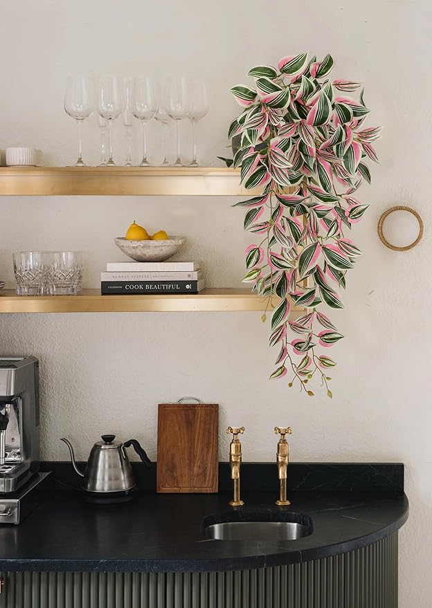 DILATATA Fake Hanging Plants Artificial Hanging Plants 146 Leaves Faux Wandering Jew Hanging Leaves Plants for Wall Shelf Home Indoor Outdoor Decor - 2 Pack