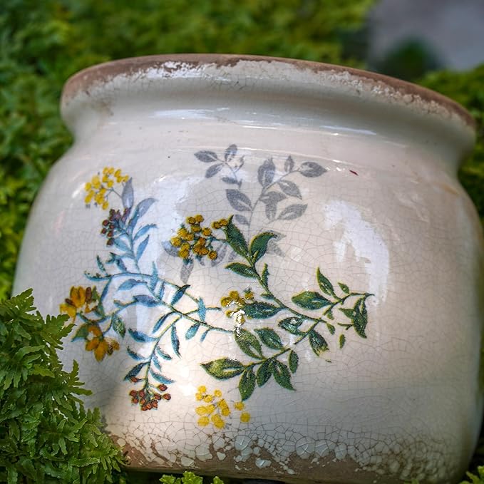 Dosayes Vintage Ceramic Ice Crack Flower Pot with Drainage Holes, Country Rustic Planters for Indoor and Outdoor,Tuscan Decor,Home,Living Room, Garden Decor, Gardening Gift (English)
