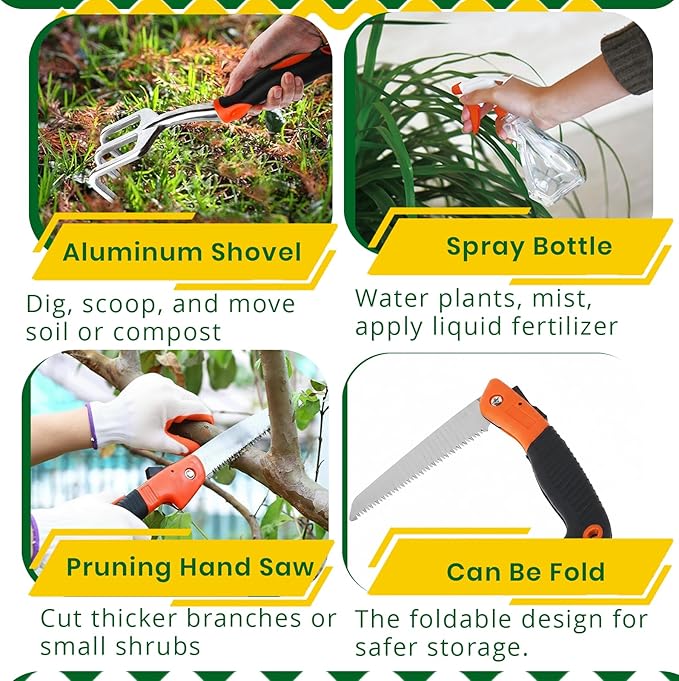 Complete Garden Tools Set, 11 Pcs Heavy Duty Gardening Tools with Organizer Tote Bag, Aluminum & Carbon Steel Garden Tool Set, Gardening Kit for Women & Men, Ideal Gardening Gifts for Plant Lovers