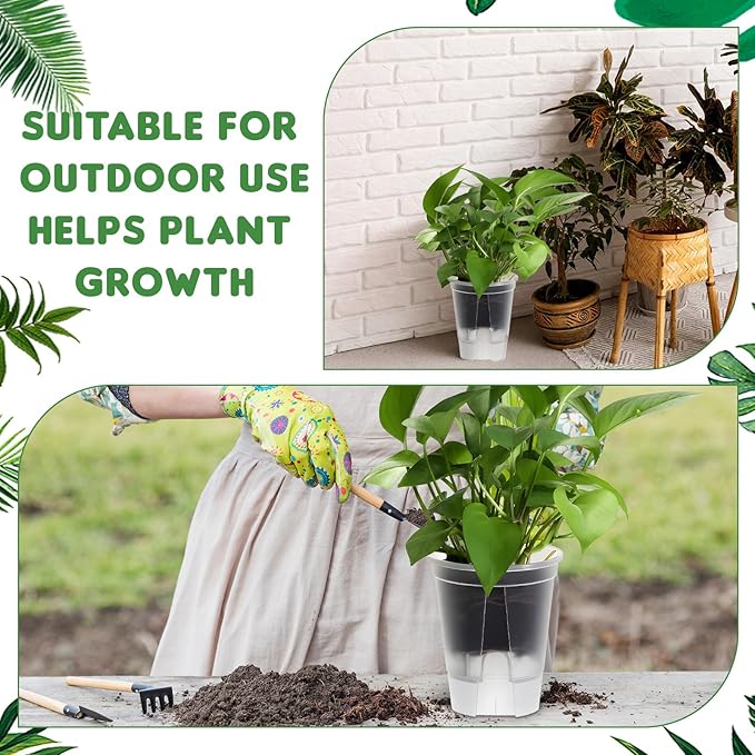 9 Piece Self Watering Pots with Drainage Holes and Deep Reservoir Clear Flower Pots Flexible Plastic Planter Pot for Indoor/Outdoor Plants(4.7'', 5.9'' and 7'')