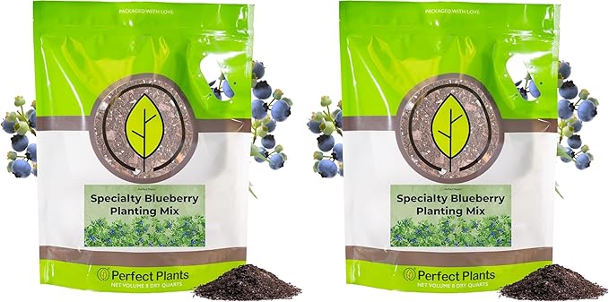 Specialty Blueberry Potting Mix by Perfect Plants | Organic Premium Mix | Use with Blueberry's, Raspberry, or Other Fruit Shrubs (8qt) (Pack of 2)