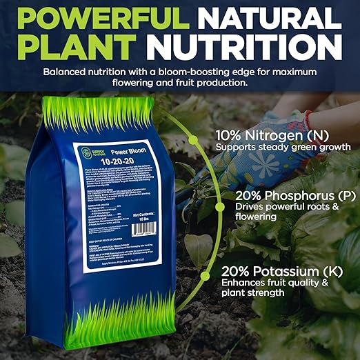 Supply Solutions | Power Bloom 10-20-20 Fertilizer | Bloom Booster Fertilizer for Flowers and Plants, High Phosphorus NPK Fertilizer for Vegetable Garden, Fruit Tree and Flower Fertilizer (10 Pounds)