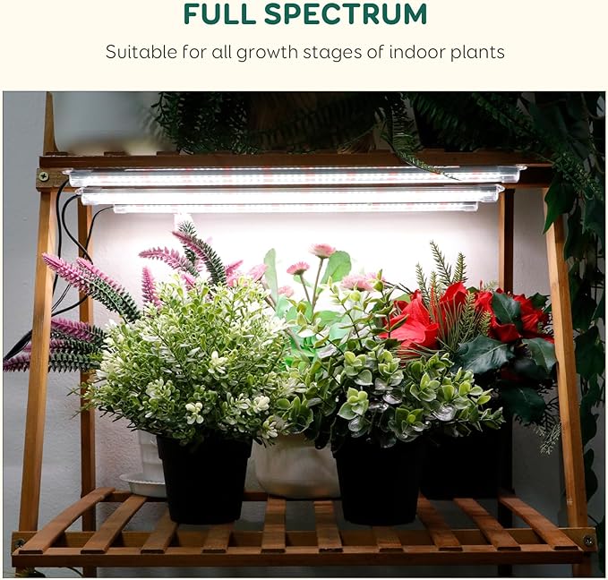 6-Bar Grow Light Strips for Indoor Plants, 16" Full Spectrum Plant Lights, 6500K Sunlike Grow Lights with 6/12/18H Timer, 5-Level Dimmable for Indoor Growing