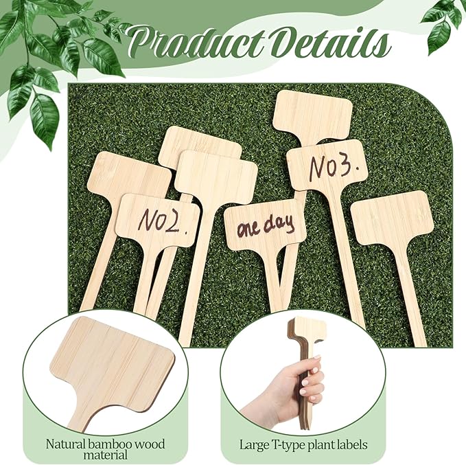 Thinp 20 Pcs T-Type Plant Labels, Bamboo Garden Labels Long Wooden T-Shape Plant Name Tags Garden Markers Sign-Plant Name Stakes for Seedling Vegetable Flowers Planting (6 X 18 cm)