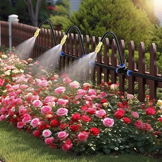 Drip Irrigation System for Garden, 50 ft Garden Watering System Drip Irrigation Kit, with 18pcs 360° Bending Mister Nozzles, for Lawn Yard Flower Green Houses Plants