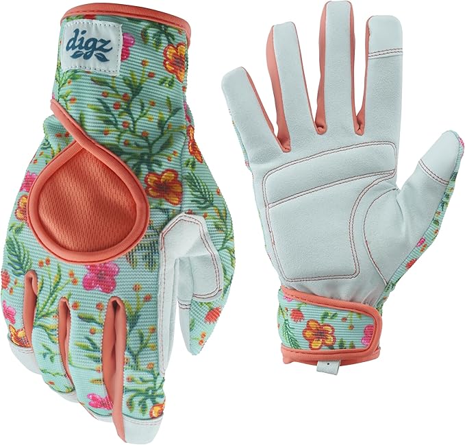 Digz Women's Small Signature Garden Gloves, Breathable, Touchscreen, Floral Print