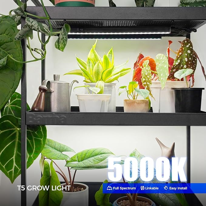 Barrina T5 Grow Lights, 5000K Full Spectrum Daylight White, LED Grow Light Strips, 1FT Plant Growing Lamp with Magnetic Bar, Plant Lights for Indoor Plants, Greenhouse, Black Cover, Linkable, 8 Packs