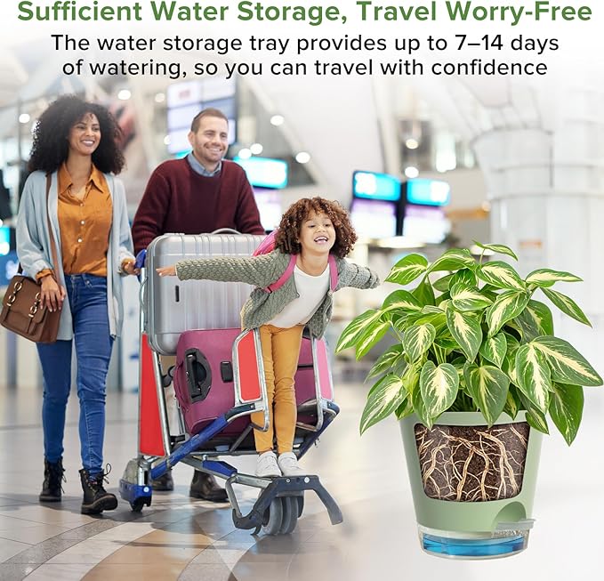 GARDIFE 2026 Upgraded Self Watering Plant Pots with Drainage Hole, 7/6.5/6/5.5/5/4 Inch Flower Planting Containers for House Plants, African Violet, Flowers, Cactus (Green, 7+6.5+6+5.5+5+4 inch)