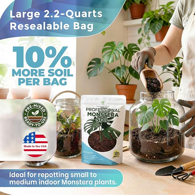 Monstera Plant Soil Premium All Purpose Blend | Large 2.2 Quarts | Ready to Use for Indoor Container and Houseplants | Peat, Coco Coir, Perlite, Dolomite | Made in USA