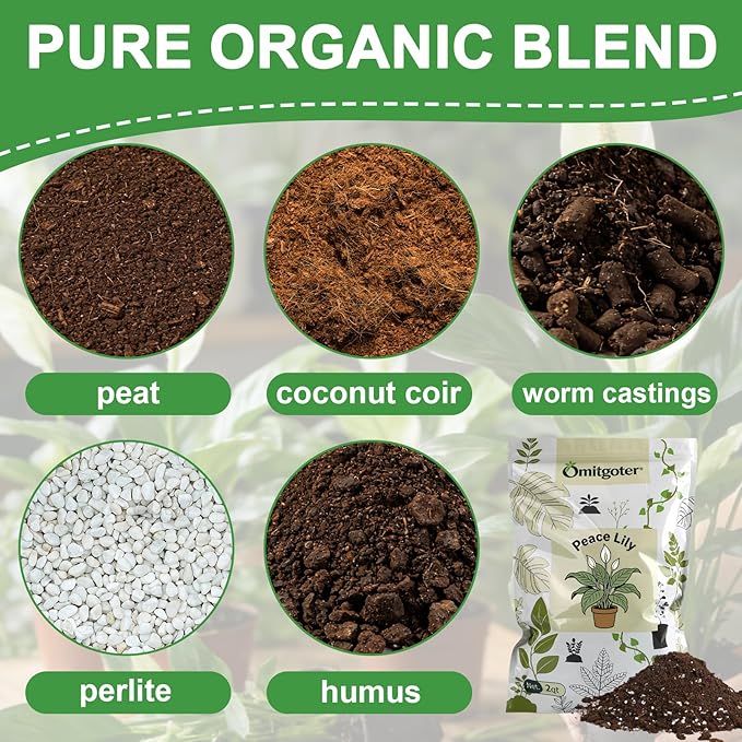 Premium Peace Lily Potting Soil 1qt– All Natural, Well-Draining & Breathable Soil for Peace Lily & Indoor Plants