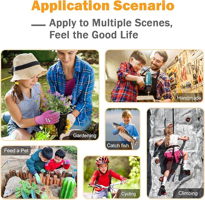 KDK 5 Pairs Kids Gardening Gloves Yard Work Gloves Children Soft Safety Rubber Coated Gloves for Toddlers Youth Girls Boys Children (6-8yr M)