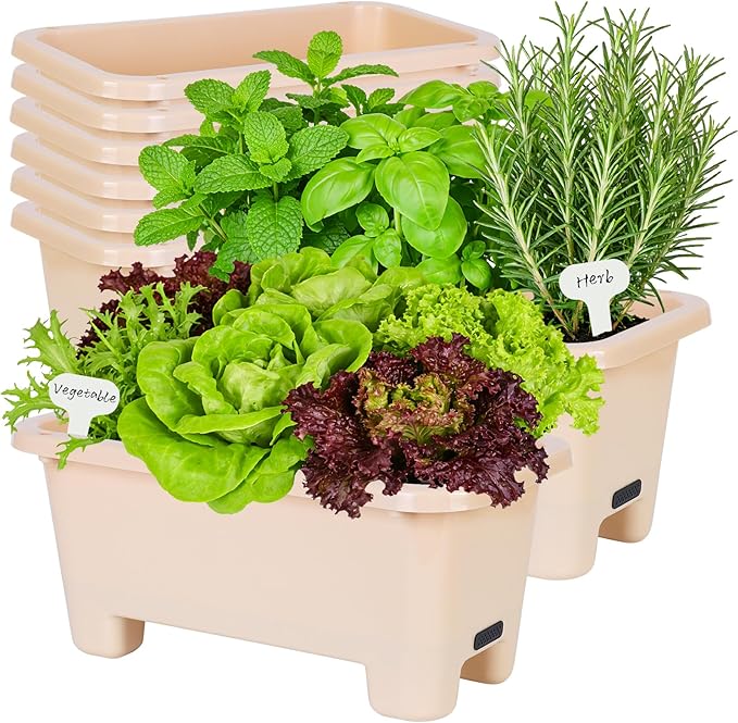 Oliz Self-Watering Rectangle Planter Boxes 8-Pack, 15.7-Inch Window Box Planter with Drainage Holes & Trays, Pots for Vegetables, Herbs, Flowers, Garden Windowsill Balcony (Yellow)