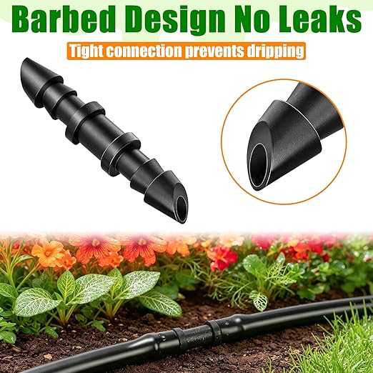 60 Pack Drip Irrigation 1/4" Barbed Coupling Fittings, Drip Line Barbed Coupler Connectors for 1/4 Inch Irrigation Tubing Micro Irrigation Connection Parts for Garden Sprinkler Systems