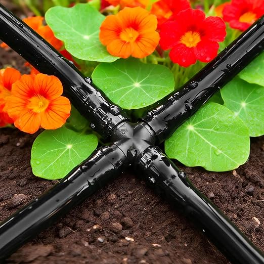 40 Pack Drip Irrigation 1/4" Barbed Cross Tee Fittings, Drip Line Barbed Cross Tee Connectors for 1/4 Inch Irrigation Tubing Micro Irrigation Connection Parts for Garden Sprinkler Systems